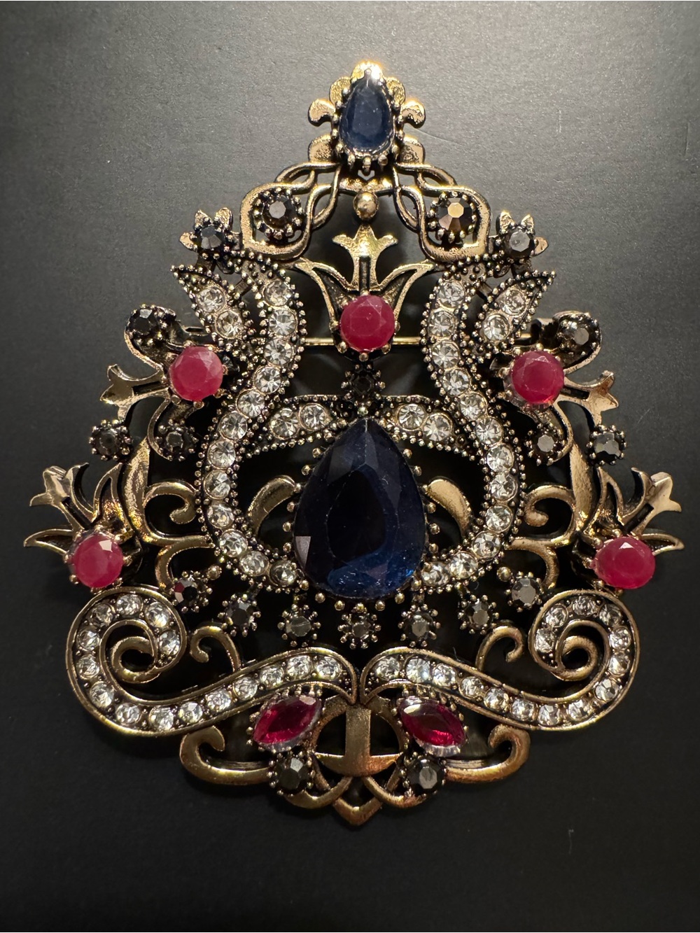 Large Gothic Revival Gold Tone Brooch